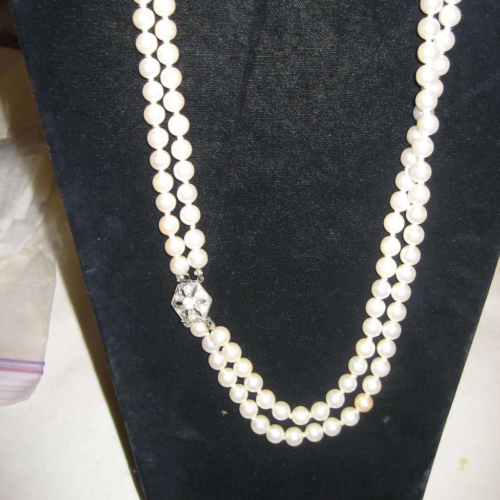 Double Strand Faux Pearls/Rhinestone Clasp